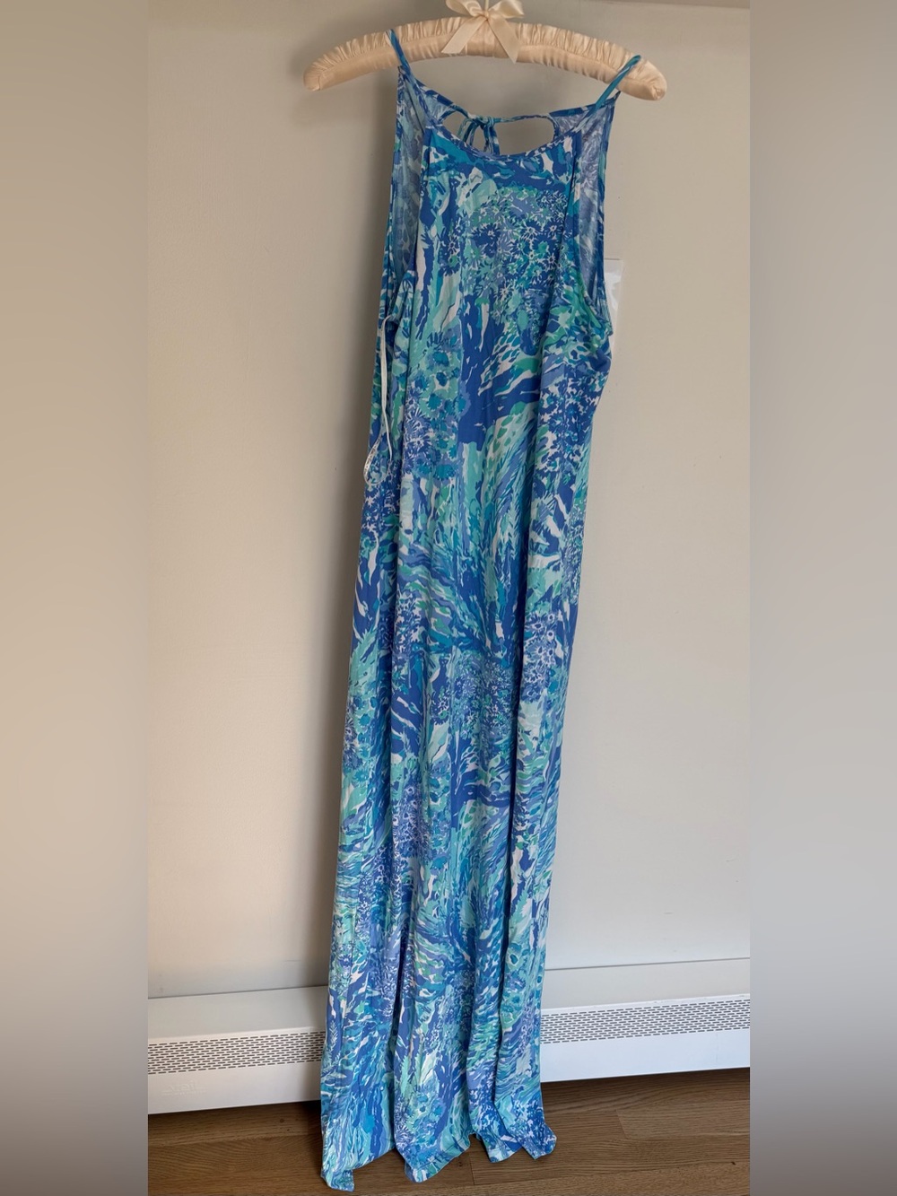 EUC Lilly Pulitzer long prima cotton maxi dress blue turquoise teal M